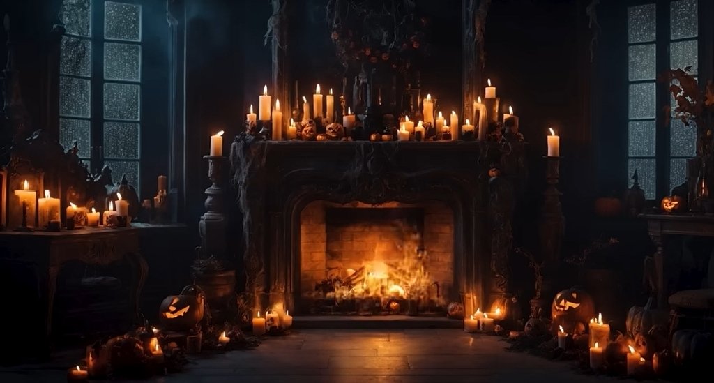 Solve Spooky Halloween Fireplace Stormy Night With Crackling Fire