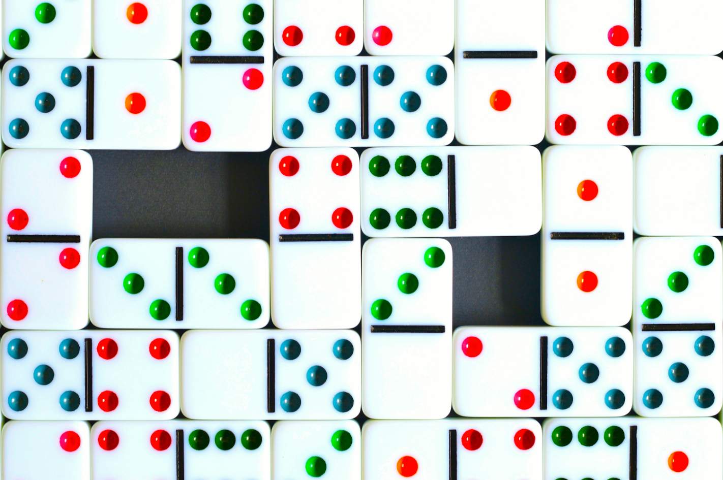 Solve domino tiles with colored pips jigsaw puzzle online with 35 pieces