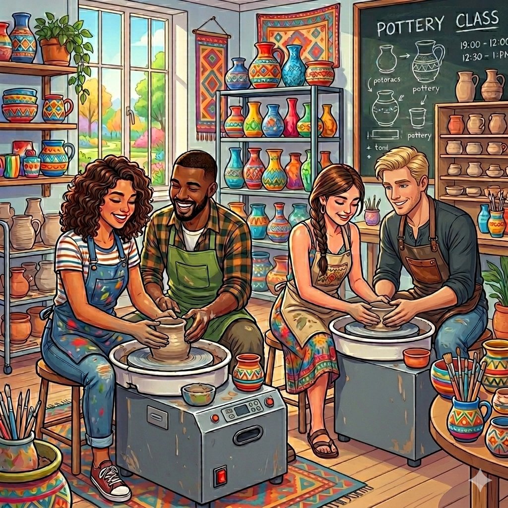 Solve [0424-2] Pottery Class With Friends jigsaw puzzle online with 121 ...