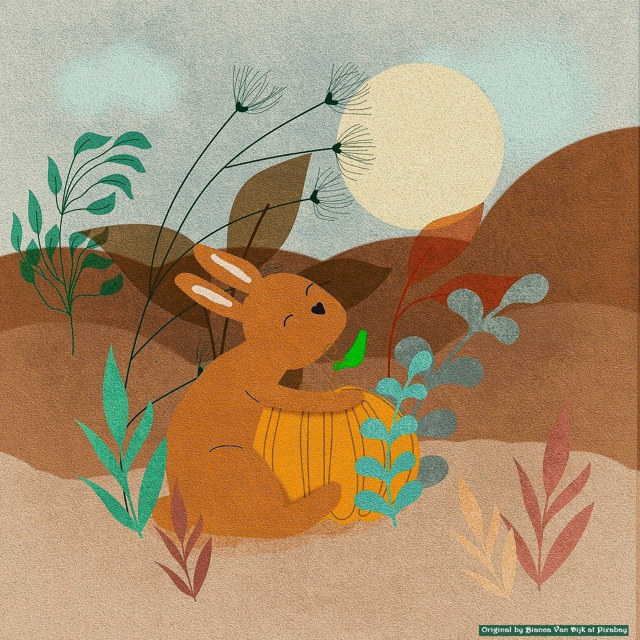 Solve Rabbit & pumpkin & full moon 🐇 jigsaw puzzle online with 49 pieces