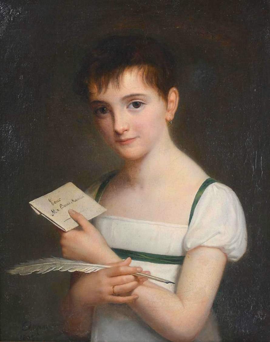 solve-portrait-of-a-girl-with-letter-inscribed-pour-ma-bonne-maman