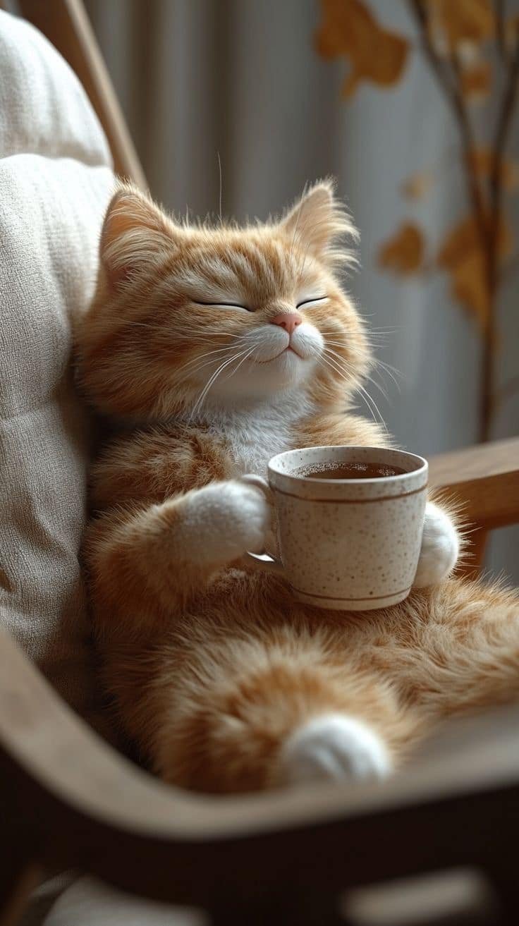 Solve cat-drinking-tea jigsaw puzzle online with 84 pieces