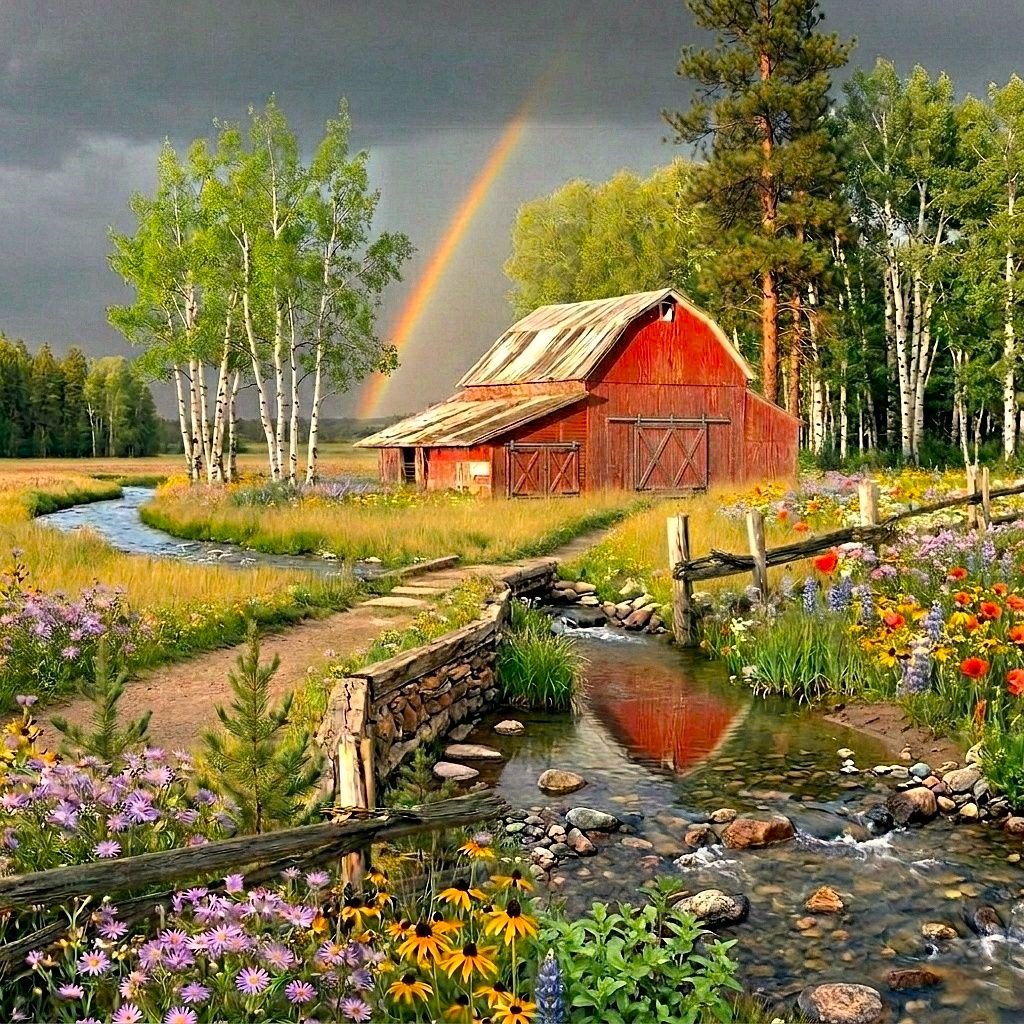 Solve Old Red Barn In the Pasture and a Rainbow, After the Storm ...