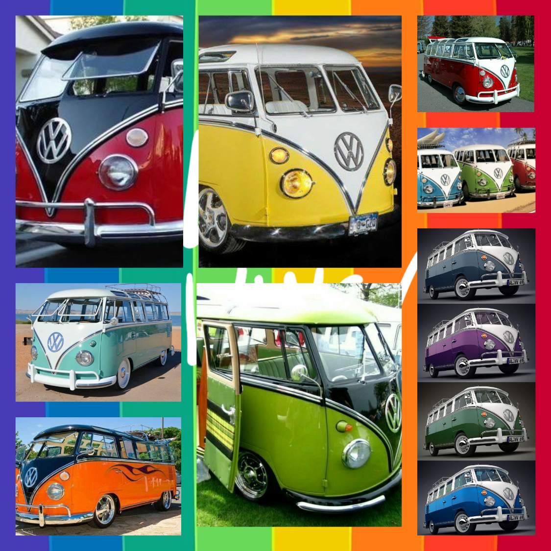 Solve Rainbow VW Vans jigsaw puzzle online with 81 pieces