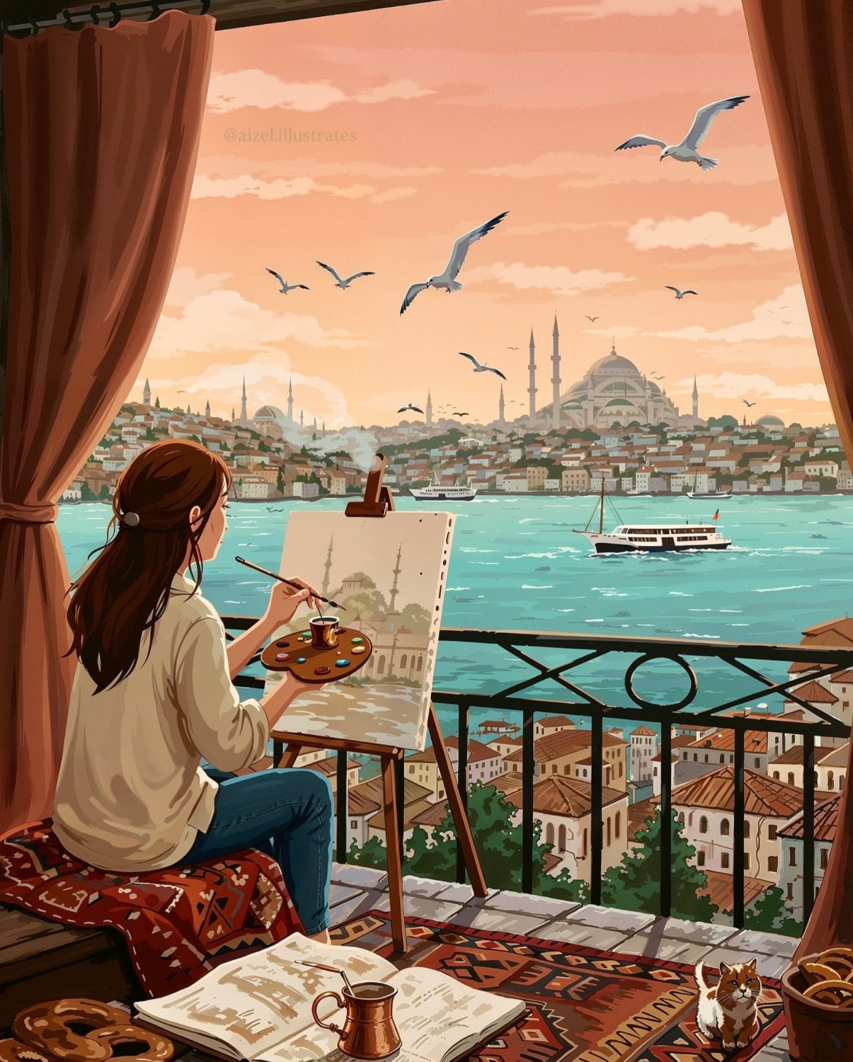 Anatolian Puzzle - Evening In Istanbul 500 Piece Jigsaw Puzzle, Finished Size 13x19 Inches