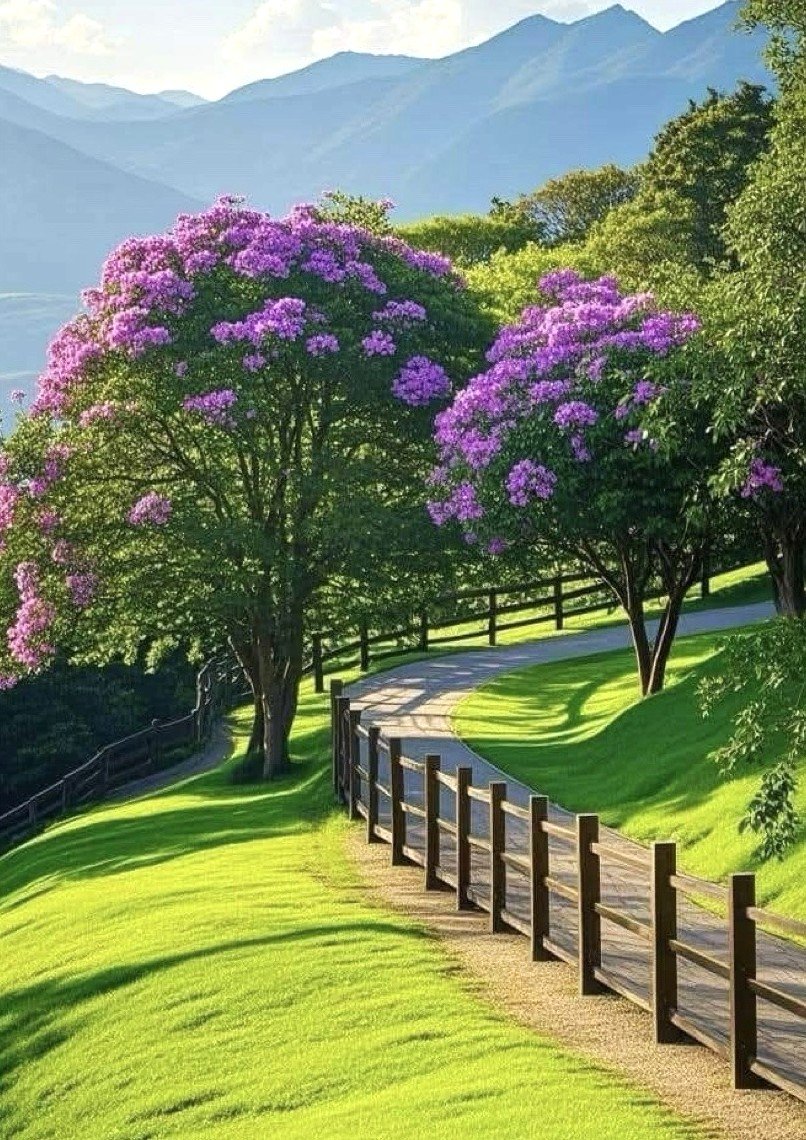 Solve Pretty trees, fence and a path, make a puzzle jigsaw puzzle ...