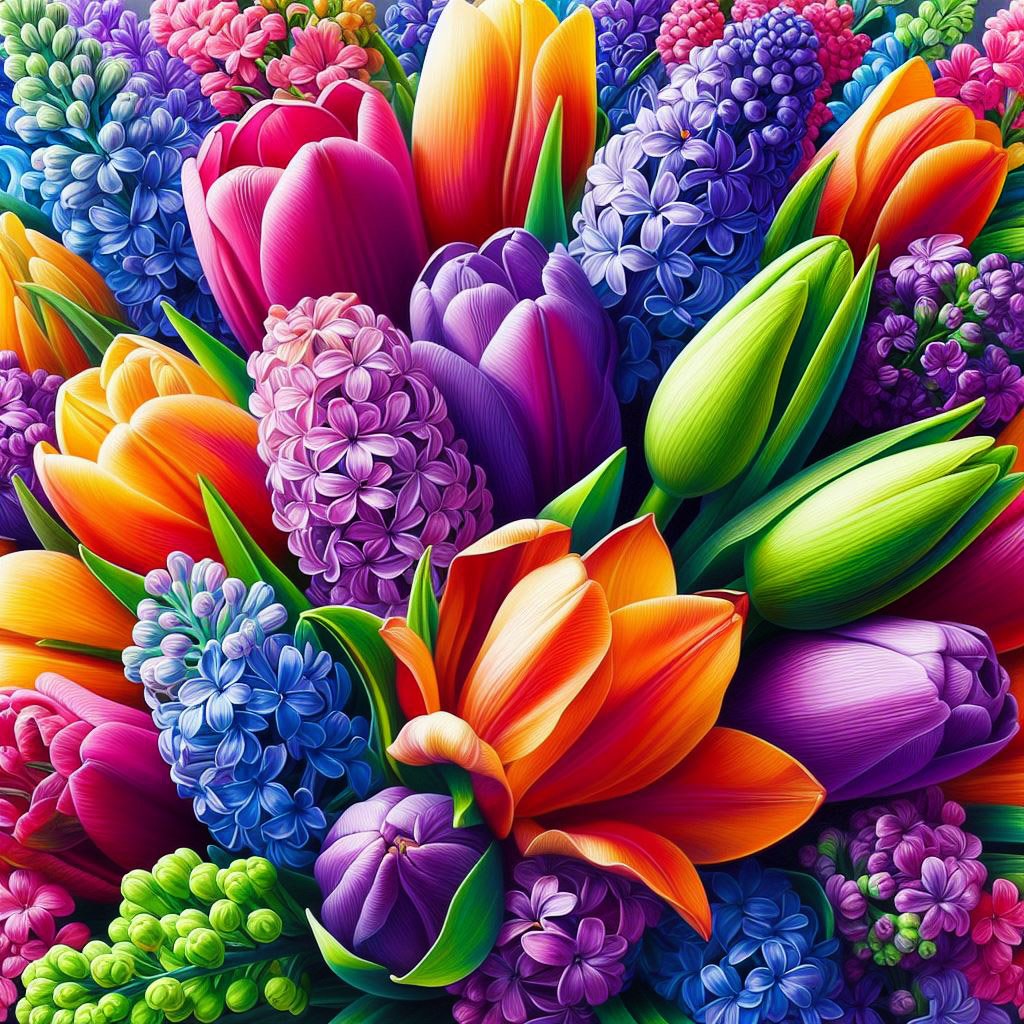 Spring Color Puzzle Solve bright & colorful Spring Flowers jigsaw puzzle online with 49 pieces
