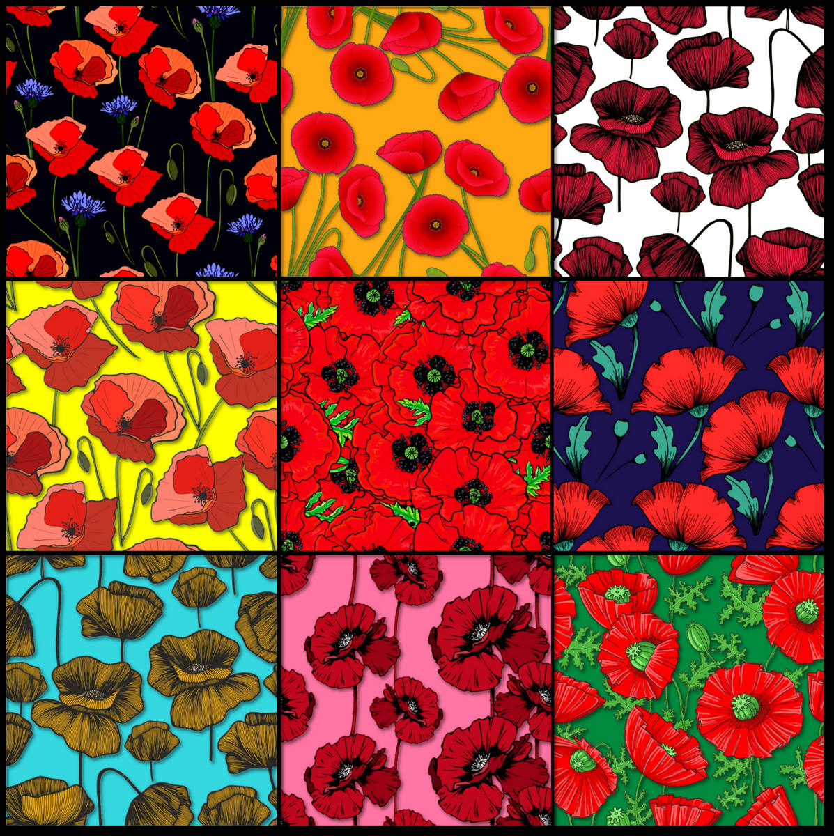 Solve Poppy patterns jigsaw puzzle online with 144 pieces