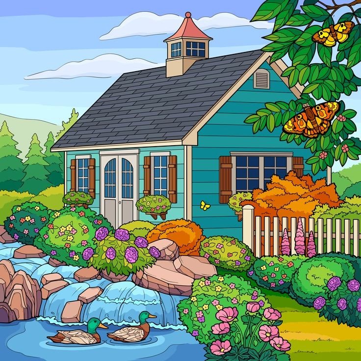 Solve Cottage on the Pond jigsaw puzzle online with 64 pieces