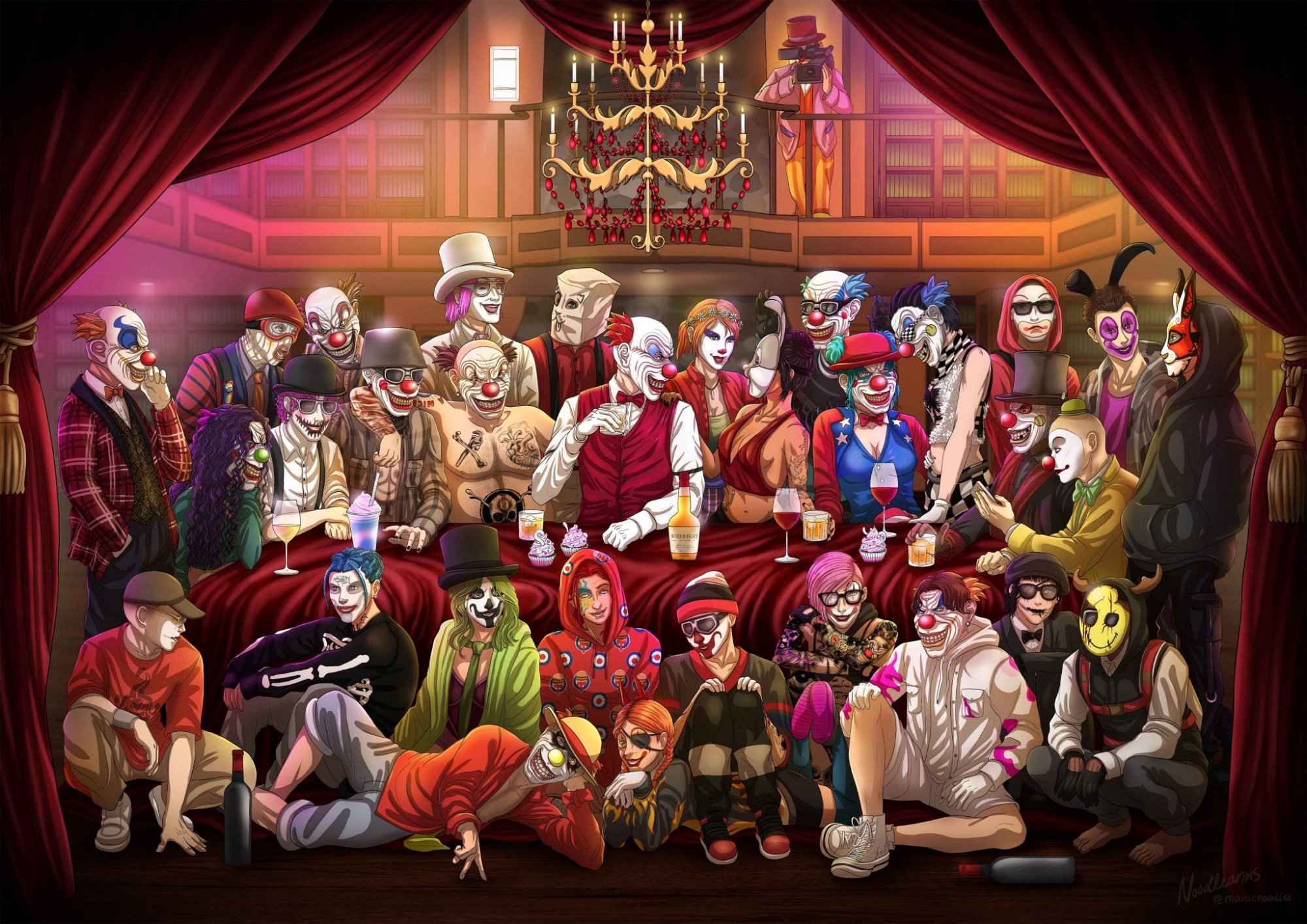 Solve Clown Group Art ManicNoodlearms jigsaw puzzle online with 600 pieces
