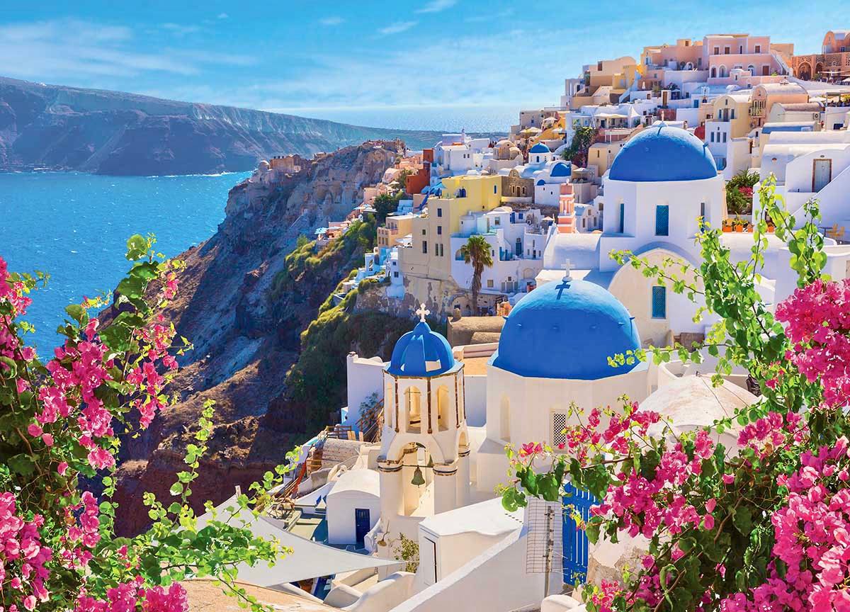 Spring Greek Backgrounds Solve SANTORINI SPRING, GREECE jigsaw puzzle online with 130 pieces