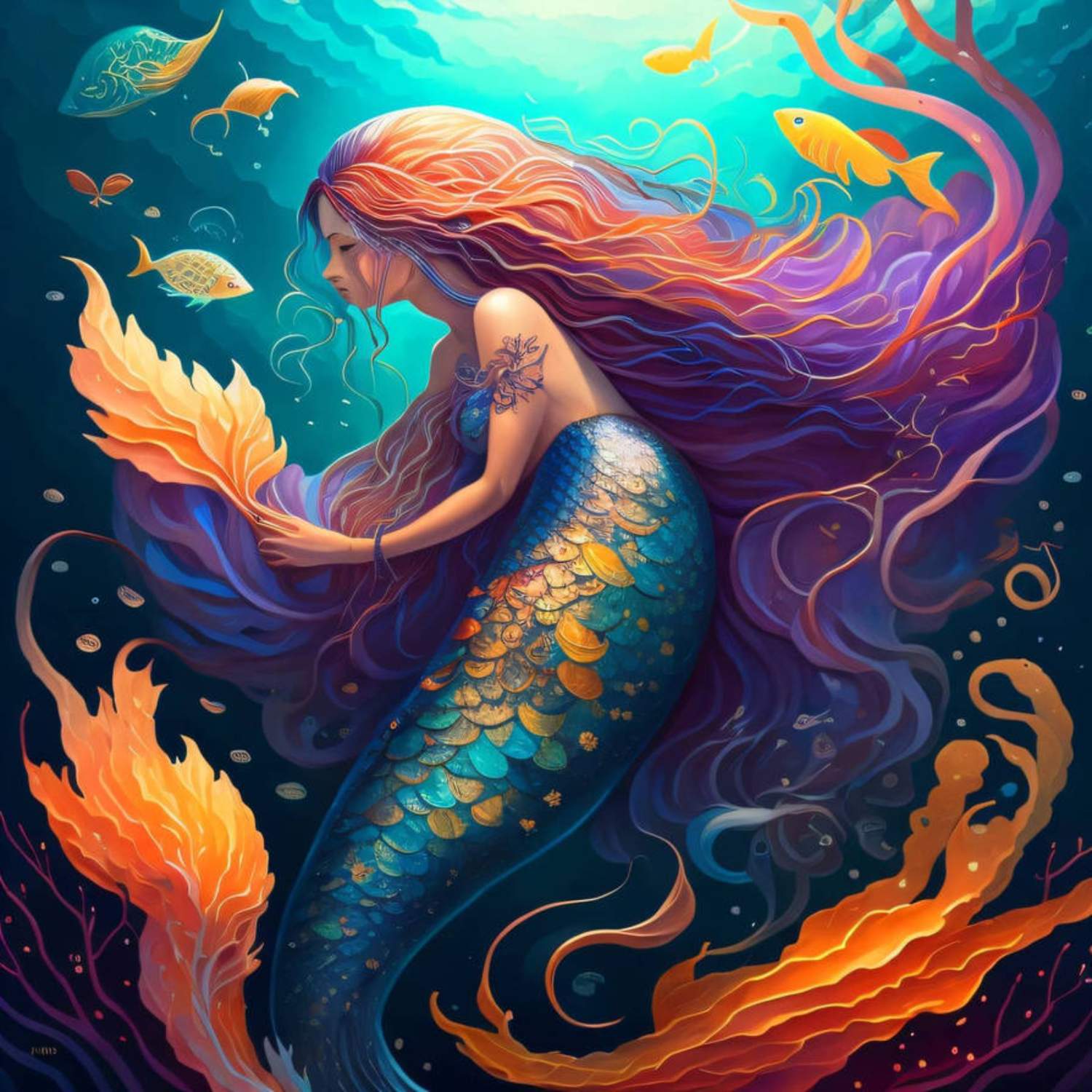 Solve goldfish mermaid jigsaw puzzle online with 529 pieces