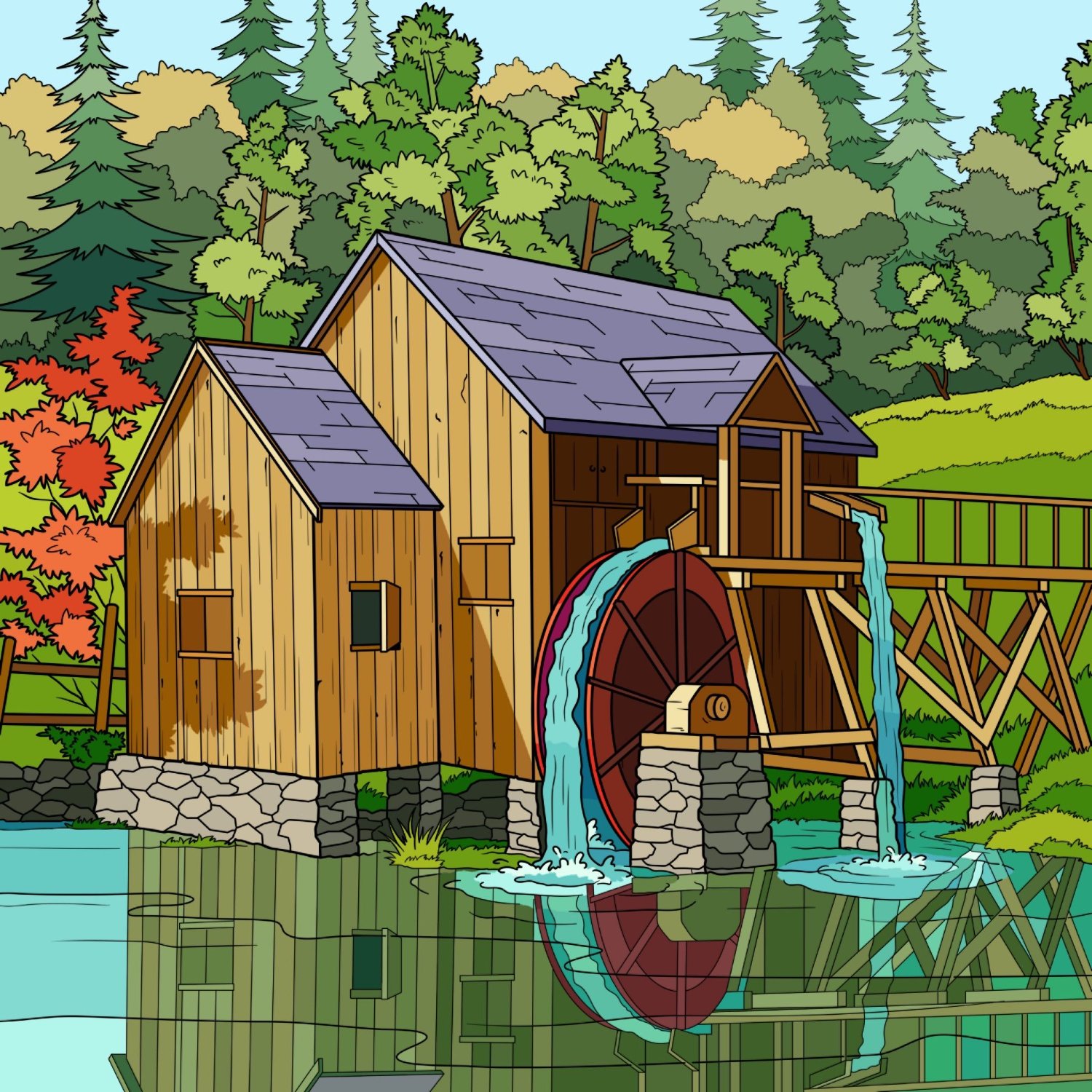 Solve PUZZLE Water Wheel Reflection jigsaw puzzle online with 400 pieces