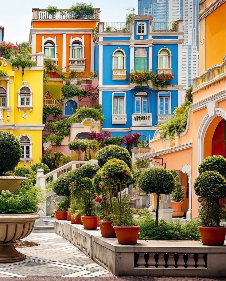 Solve Rainbow Apartments jigsaw puzzle online with 63 pieces