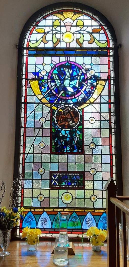 Solve Dalserf Church Stain Glass Window jigsaw puzzle online with 72 pieces