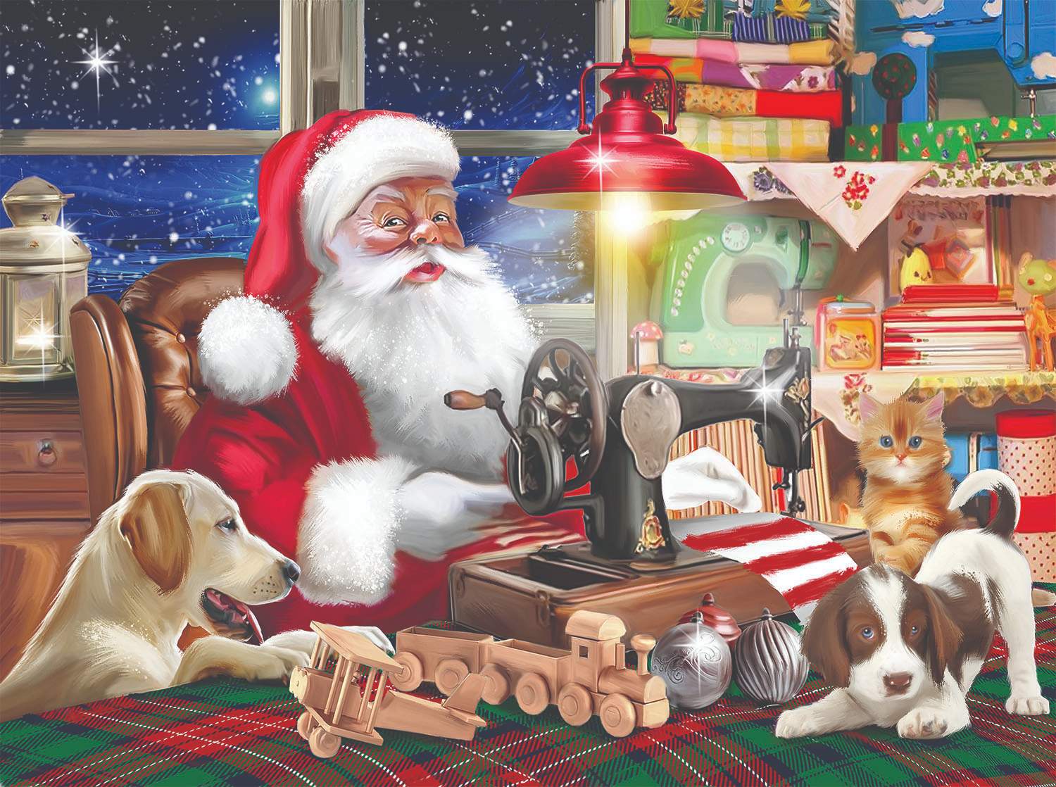 Solve Santa and Pets at Work jigsaw puzzle online with 500 pieces