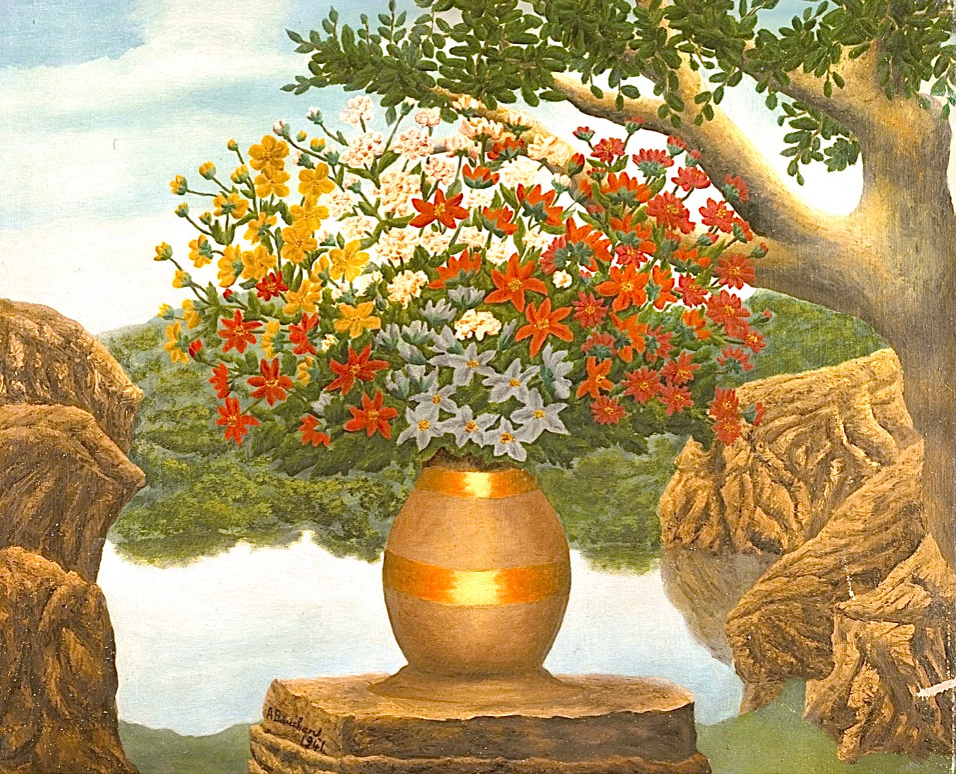 Solve Vase de fleurs sur un rocher, 1941, André Bauchant (1873-1958 ...