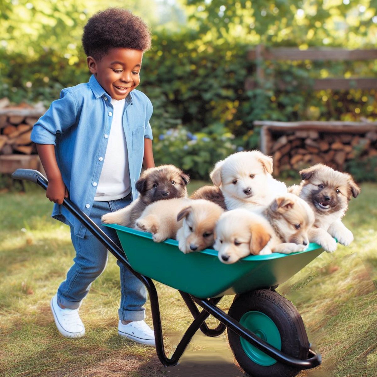 Solve PUPPIES IN A BARROW jigsaw puzzle online with 36 pieces