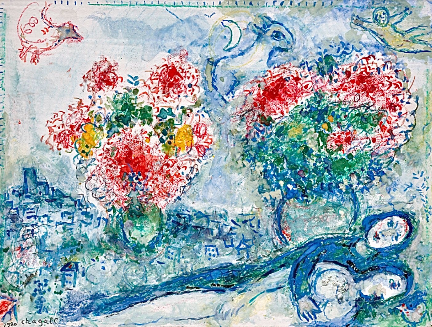Marc Chagall Red Roses Solve Double bouquet rose, 1980, Marc Chagall (1887-1985) jigsaw puzzle ...