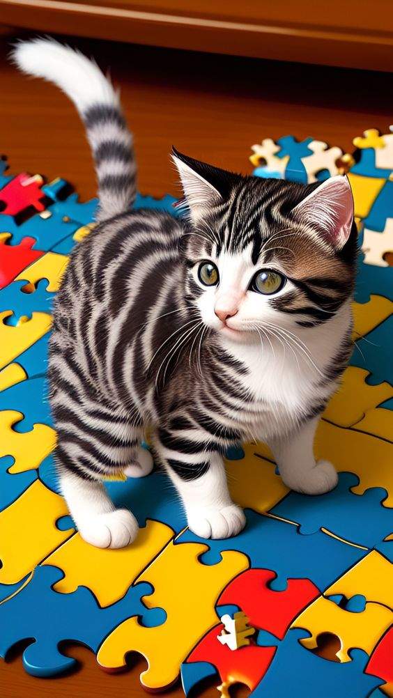 Solve Puzzle and the kitten jigsaw puzzle online with 66 pieces