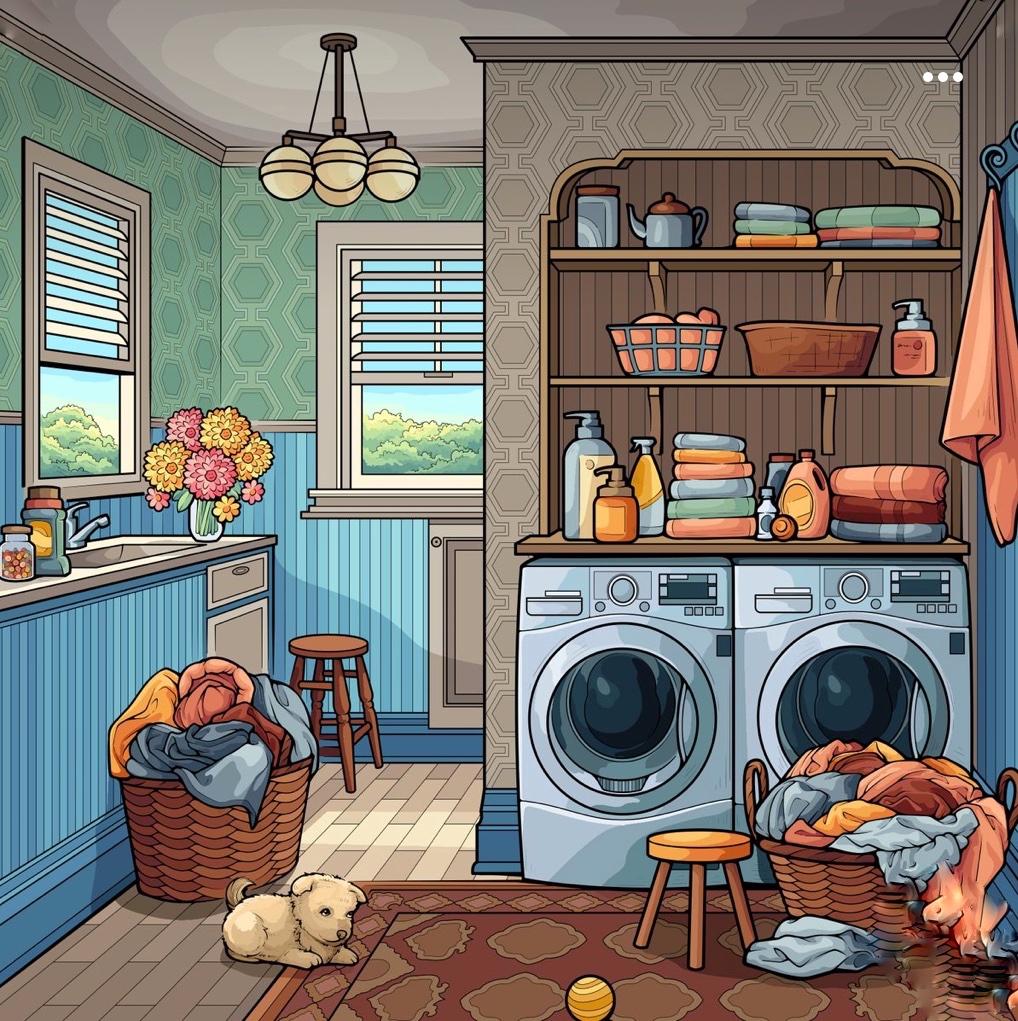Solve Laundry room with a puppy jigsaw puzzle online with 196 pieces