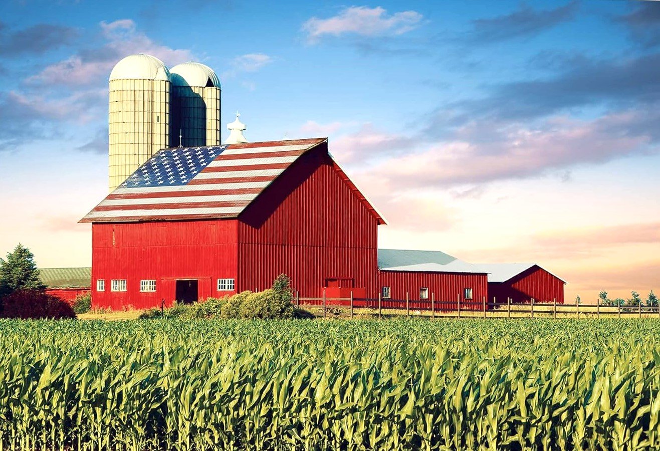Solve Big Red Barn With a Flag Roof.. jigsaw puzzle online with 24