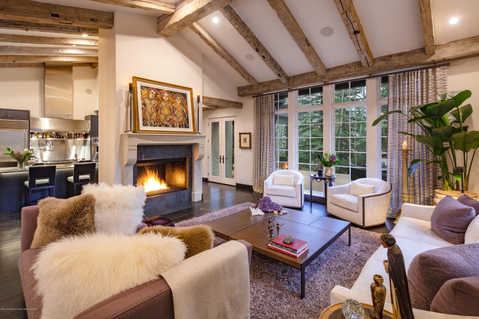 Solve A cozy living room with a fireplace as the focal point ...