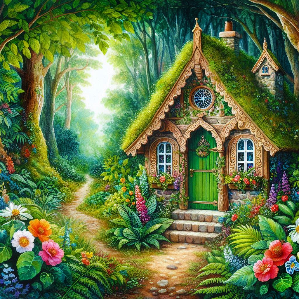 Solve Fairy's home in the forest jigsaw puzzle online with 49 pieces