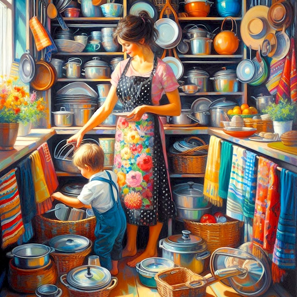 Solve Sorting pots and pans jigsaw puzzle online with 169 pieces