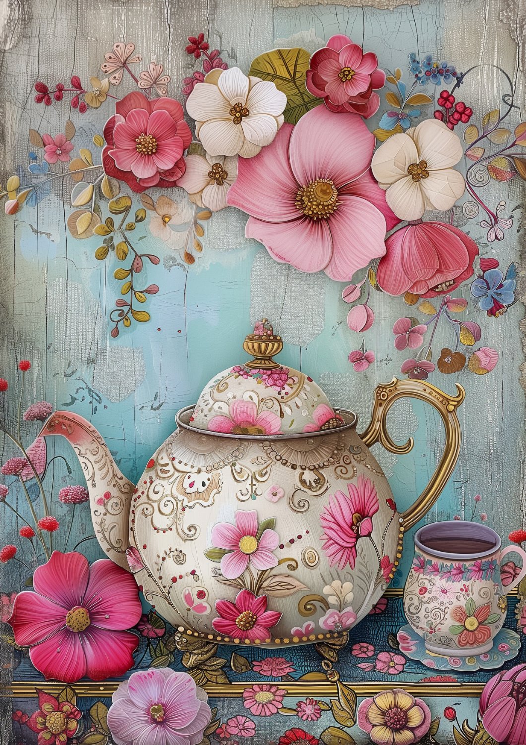 Solve Floral Teapot jigsaw puzzle online with 96 pieces