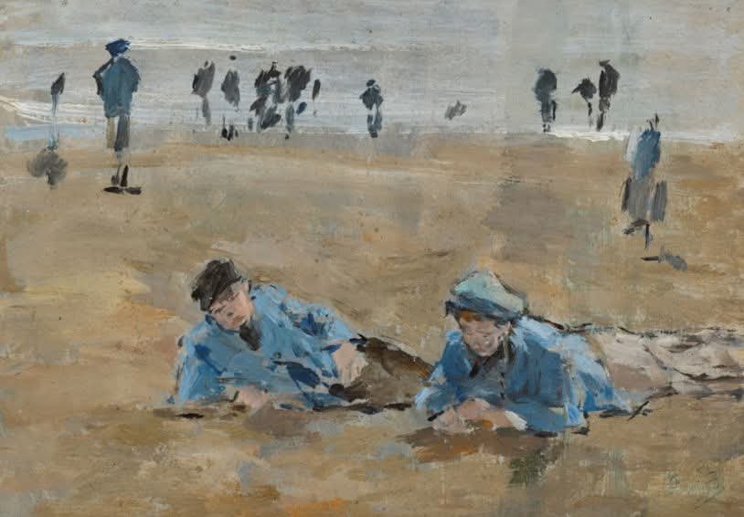 Solve Eugène Boudin (1824-1898)—Deux Garçons Allongés sur la Plage