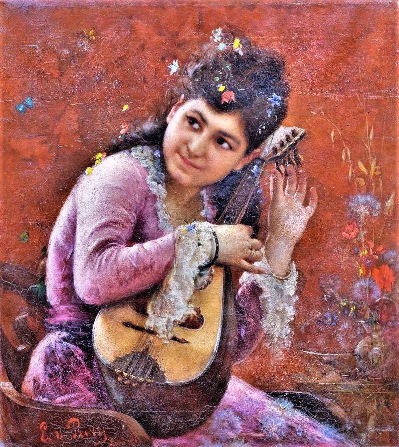 Solve Young woman and mandolin, Capri jigsaw puzzle online with 72 pieces