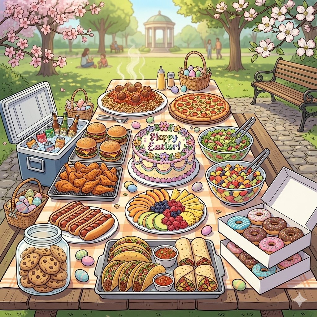 Solve [0403-1] Easter Dinner jigsaw puzzle online with 121 pieces
