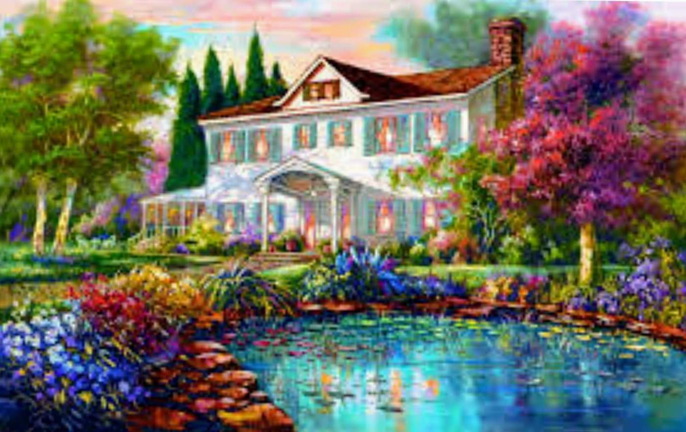 Solve Mansion pond! jigsaw puzzle online with 135 pieces