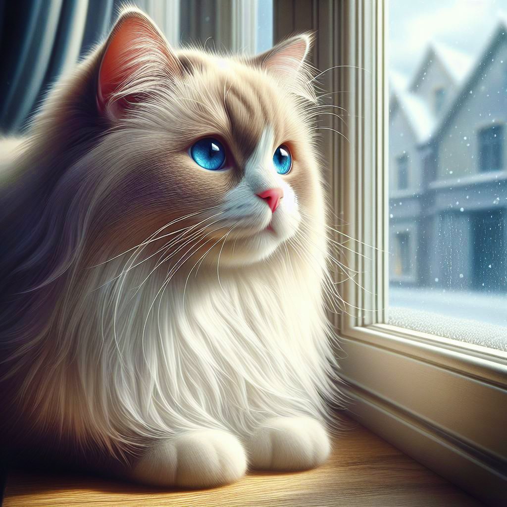 Solve Maya the beautiful Ragdoll cat jigsaw puzzle online with 49 pieces