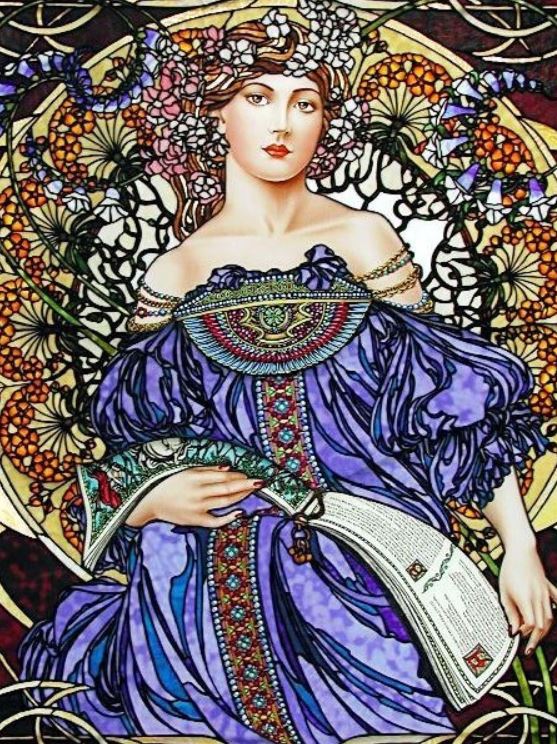 Photophore En Verre Art Déco - Motif Alphonse Mucha - Transparent - Hauteur 10 Cm
