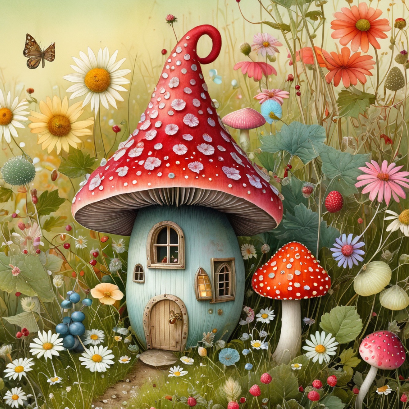 Solve Mushroom house jigsaw puzzle online with 100 pieces