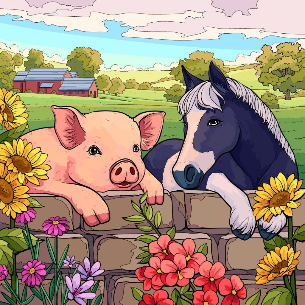 Solve PUZZLE - Pig With Horse jigsaw puzzle online with 81 pieces