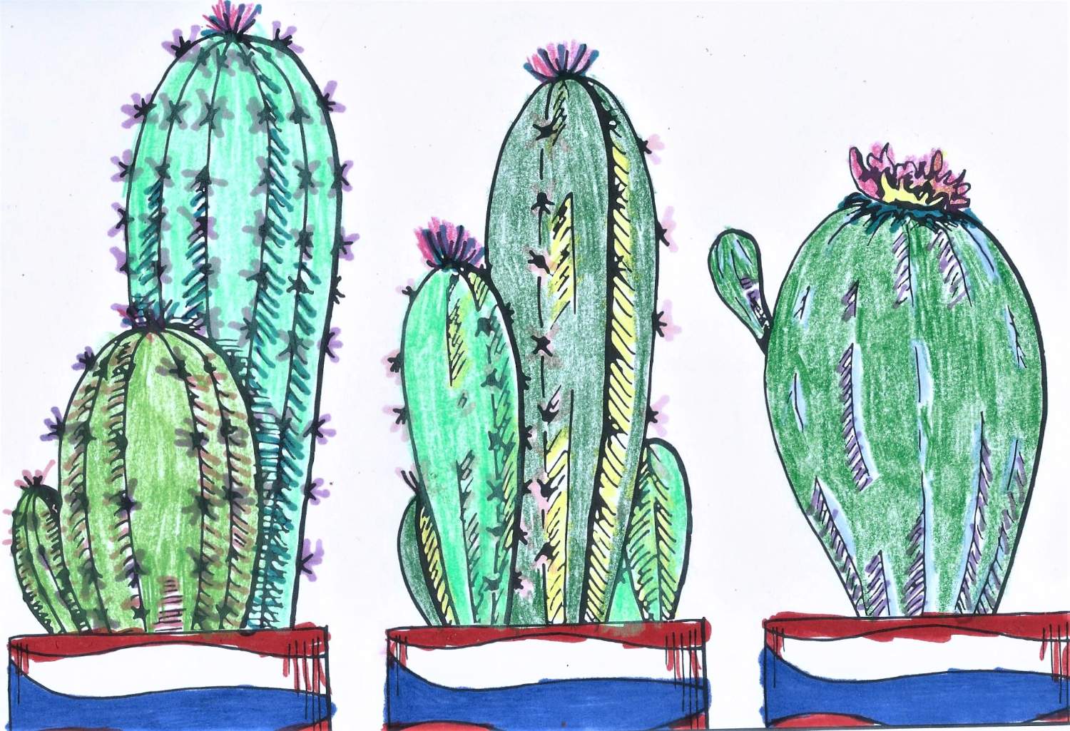 Solve Coloring Cactus Planters jigsaw puzzle online with 54 pieces
