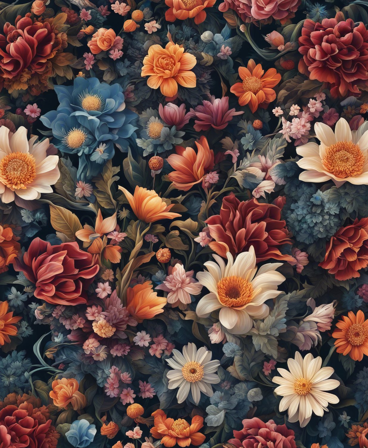 Solve A painting of many different types of flowers jigsaw puzzle ...