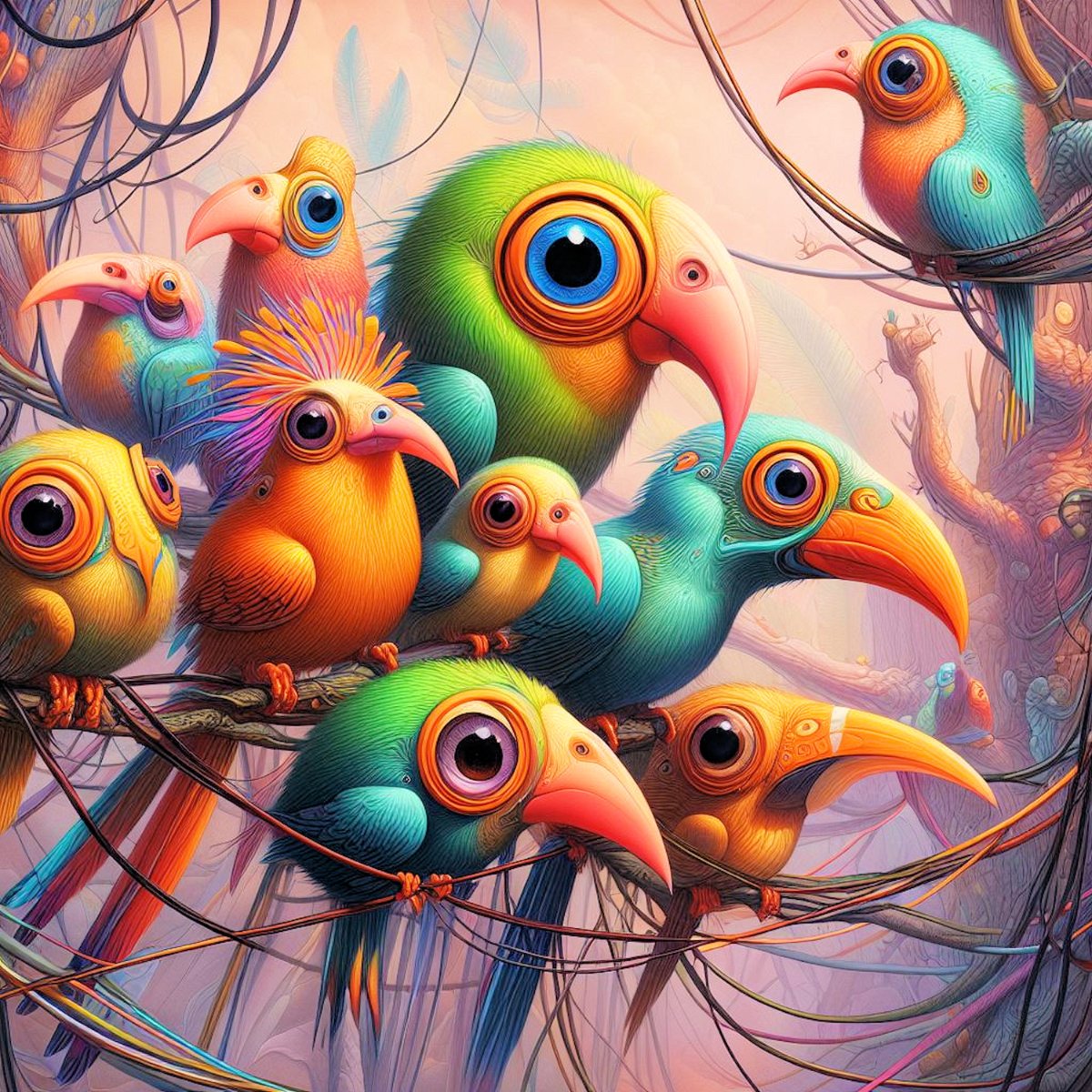 Solve QUIRKY BIRDS jigsaw puzzle online with 36 pieces