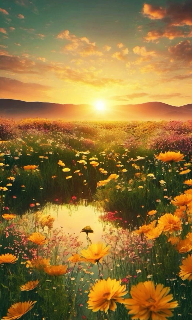 Solve Golden sunrise over wildflower field jigsaw puzzle online with 84 ...