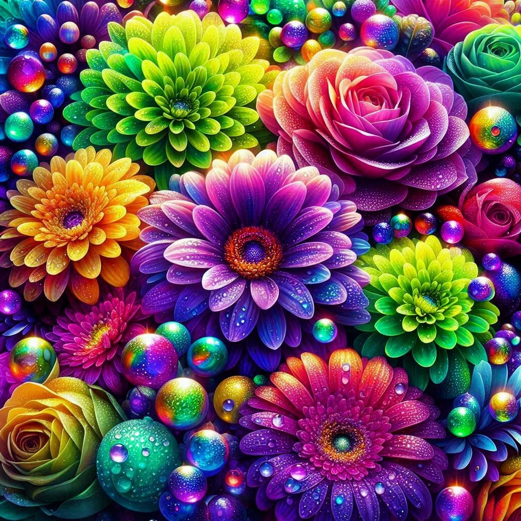 Solve bright colorful flowers jigsaw puzzle online with 64 pieces