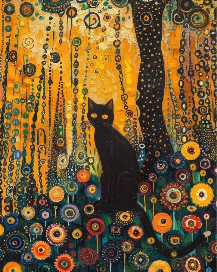 Solve Gustav Klimt Black Cat jigsaw puzzle online with 63 pieces