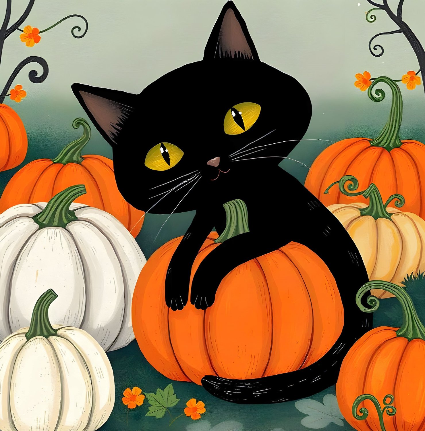 Solve Black Cat and Pumpkins, resizable 9 to 600 pieces jigsaw puzzle ...