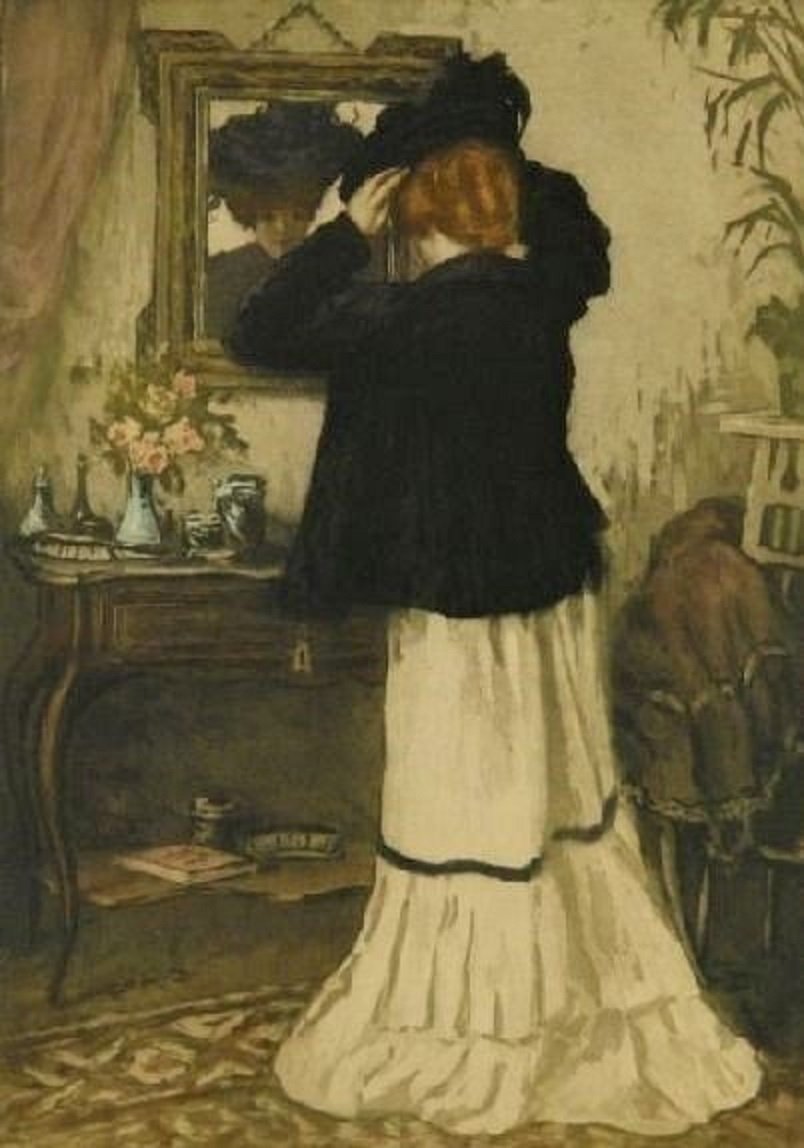 Gravure Couleur Manuel Robbe (1900) - Deux Femmes En Conversation, Art Nouveau, Originale