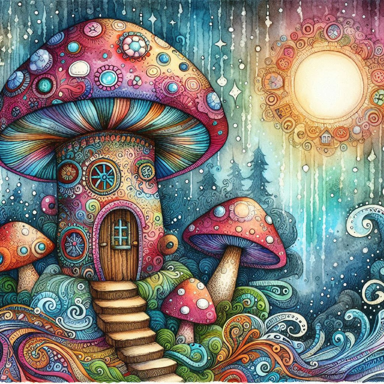 Solve Mushroom House (0-600pcs) jigsaw puzzle online with 225 pieces