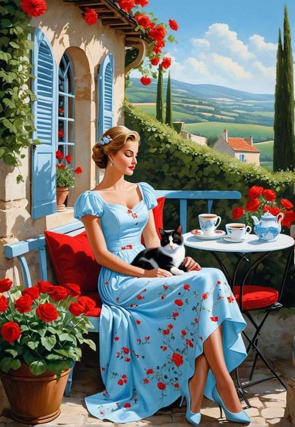 Solve French Country Cat jigsaw puzzle online with 88 pieces