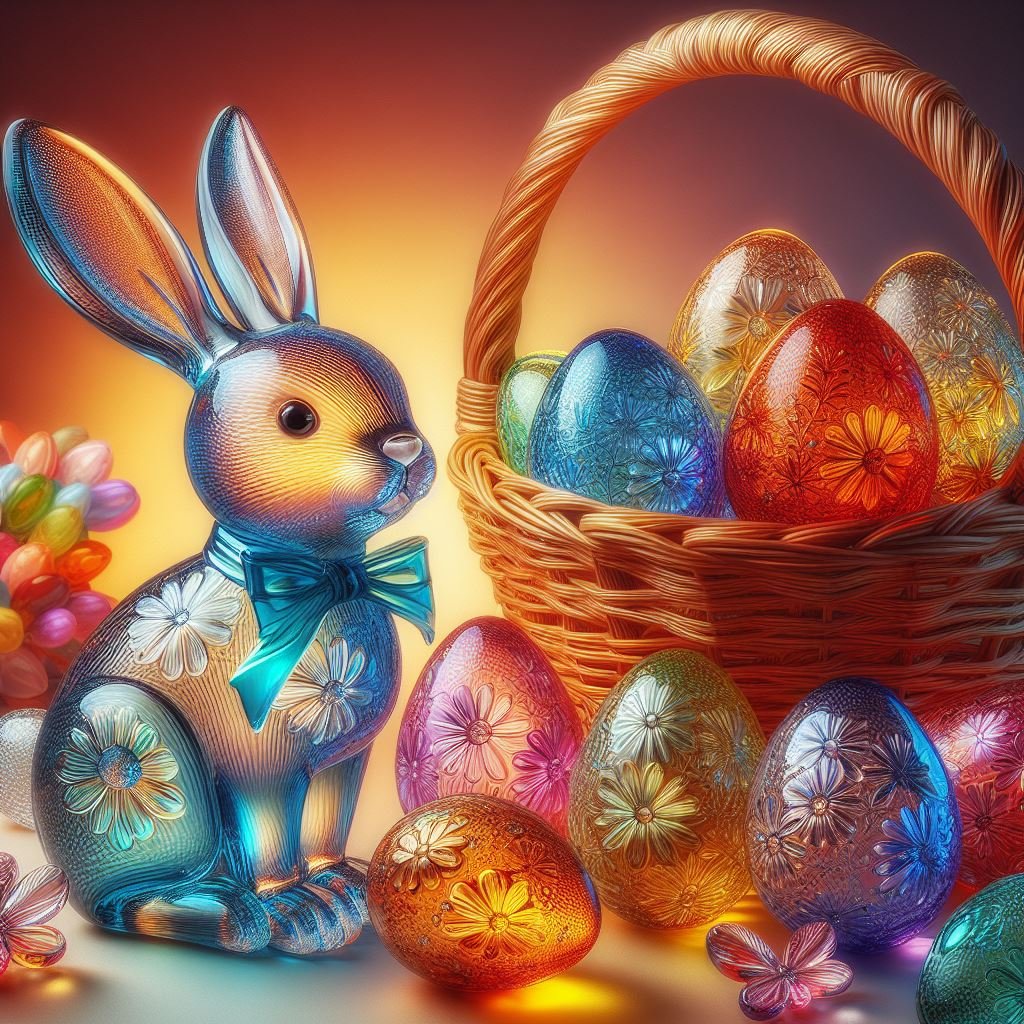 Solve Glass Easter eggs and bunny jigsaw puzzle online with 64 pieces