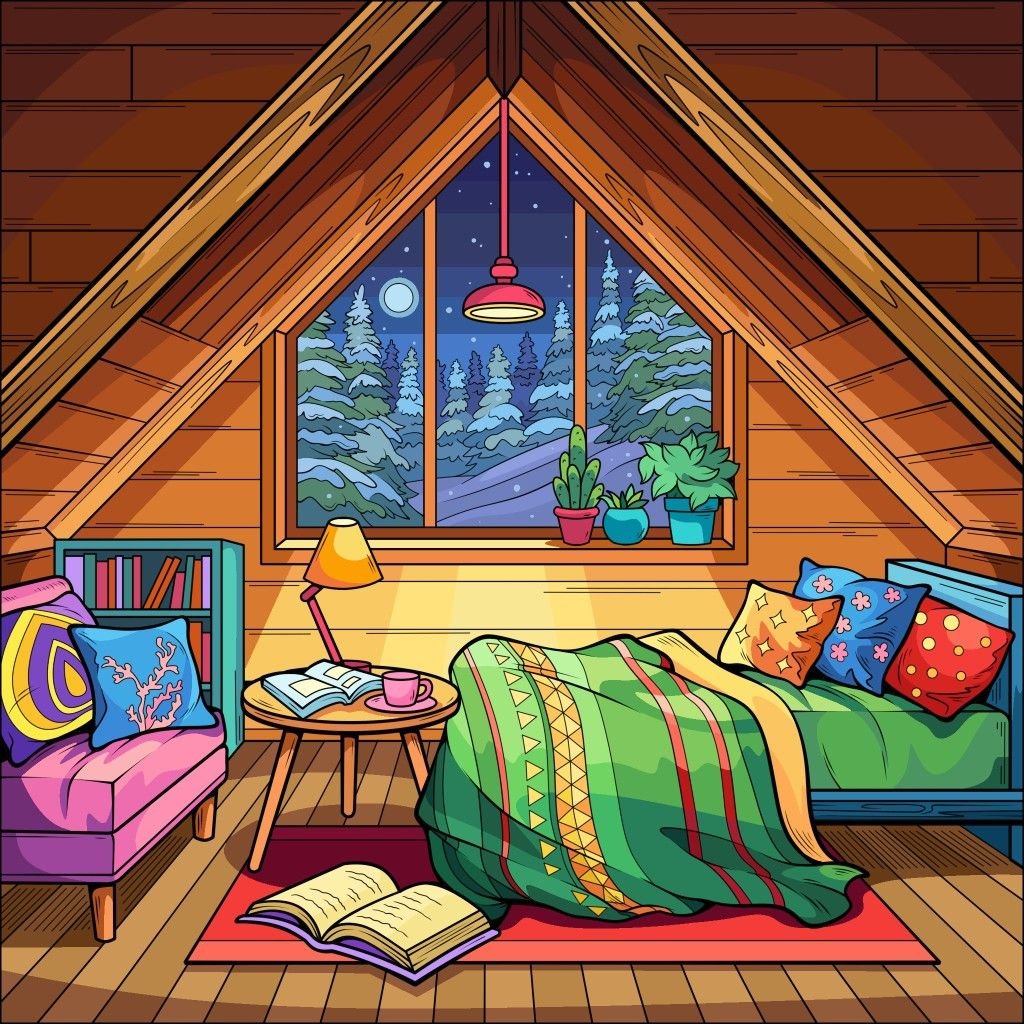 Puzzle | 81 pièces | Attic Room (the number of pieces can be changed ...